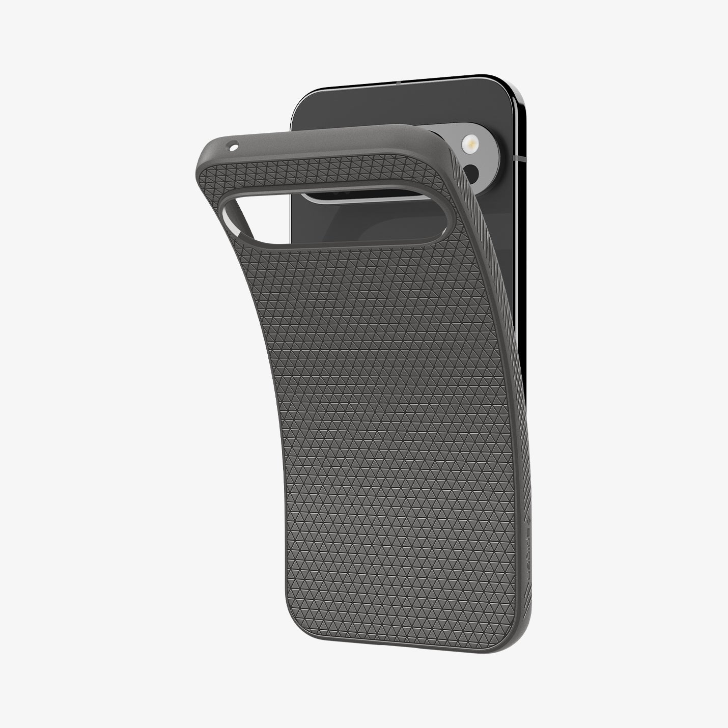 ACS07718 - Pixel 9 Pro XL Case Liquid Air in Marble Gray showing the back partially lifted from the device