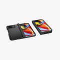 ACS07587 - Pixel Fold 2 Case Slim Armor Pro in Black showing the back, hinge, 2 front, partial sides and bottom of two devices