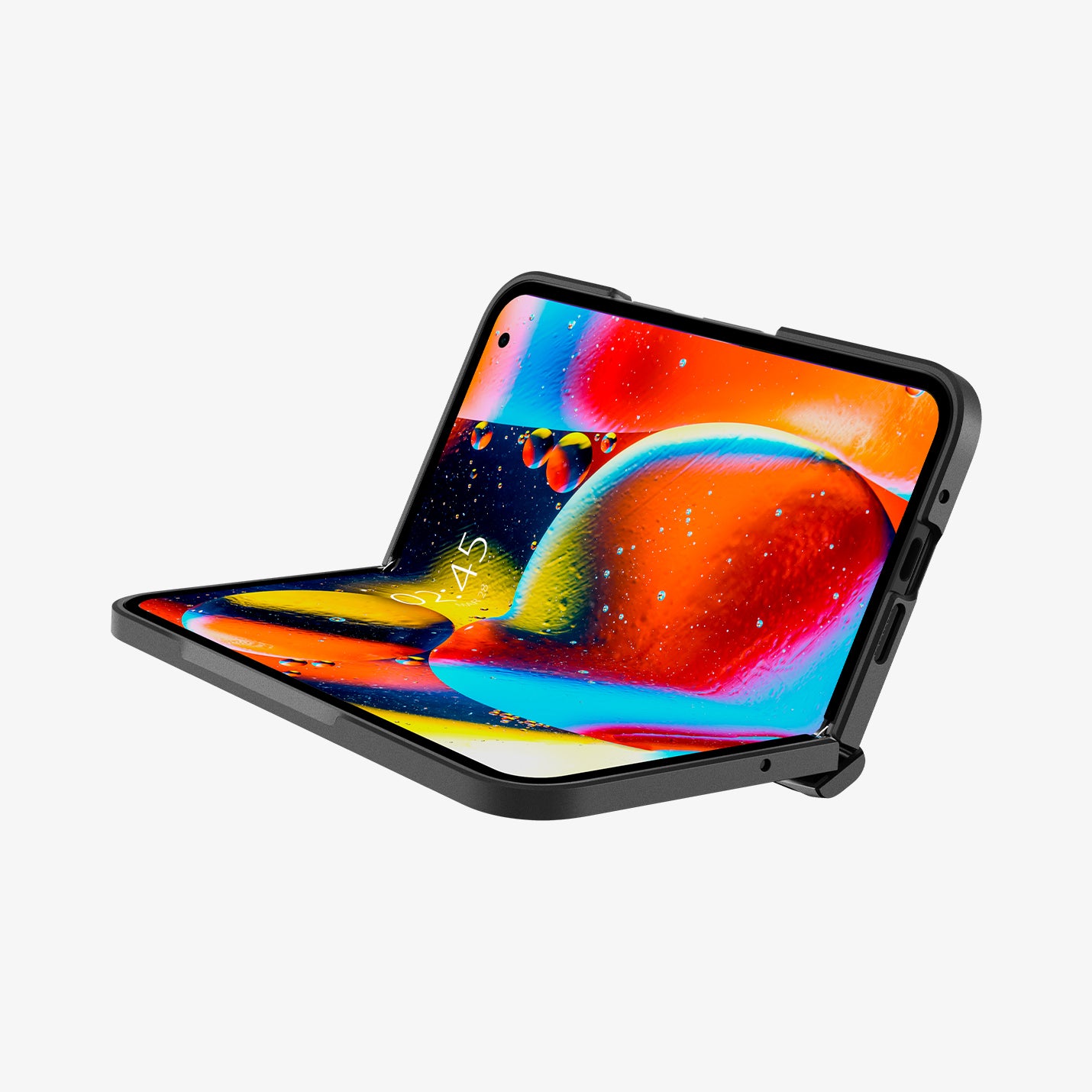 ACS07587 - Pixel Fold 2 Case Slim Armor Pro in Black showing the front, partial sides partially folded