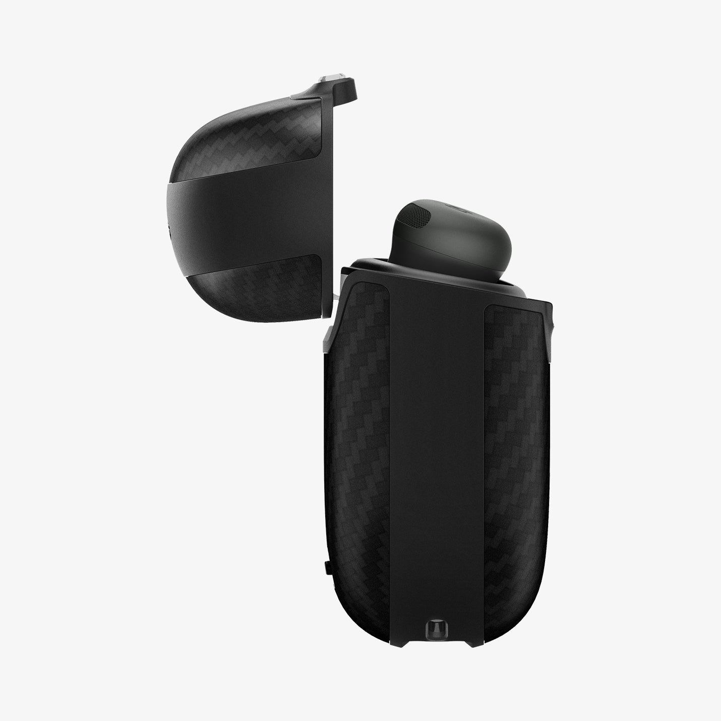 ACS07649 - Pixel Buds Pro 2 Case Enzo Aramid in Matte Black showing the side, top open