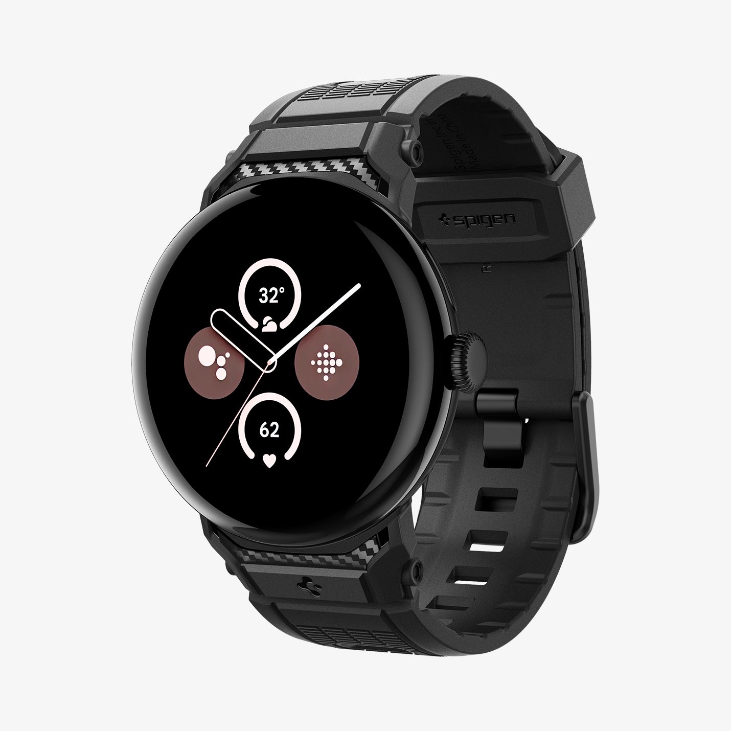 AMP07556 - Pixel Watch 5 (41mm) Rugged Band Matte Black showing the front, sides, partial inner and bottom