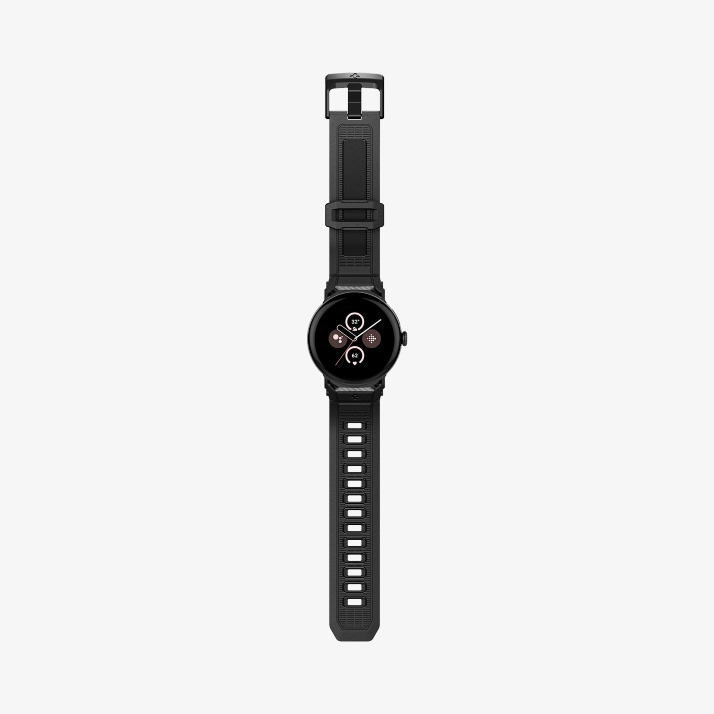 AMP07556 - Pixel Watch 5 (41mm) Rugged Band Matte Black showing the front full body laid flat