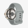 ACS07391 - Pixel Watch 2 Case Thin Fit in Crystal Clear showing the back, partial side installed on a watch
