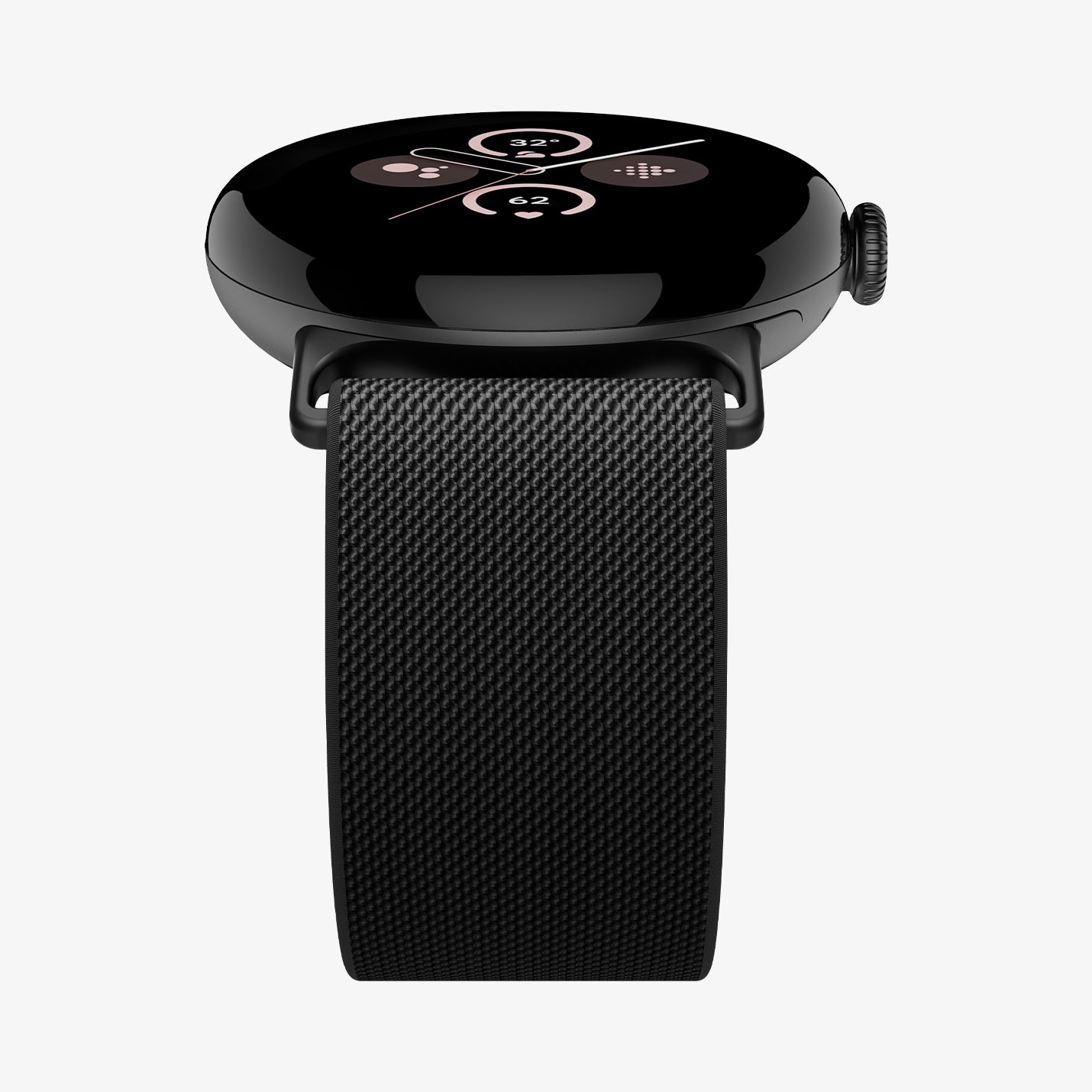 AMP07601 - Pixel Watch 5 (45mm) Lite Fit Black close-up view highlighting the textured woven material and durable stitching.