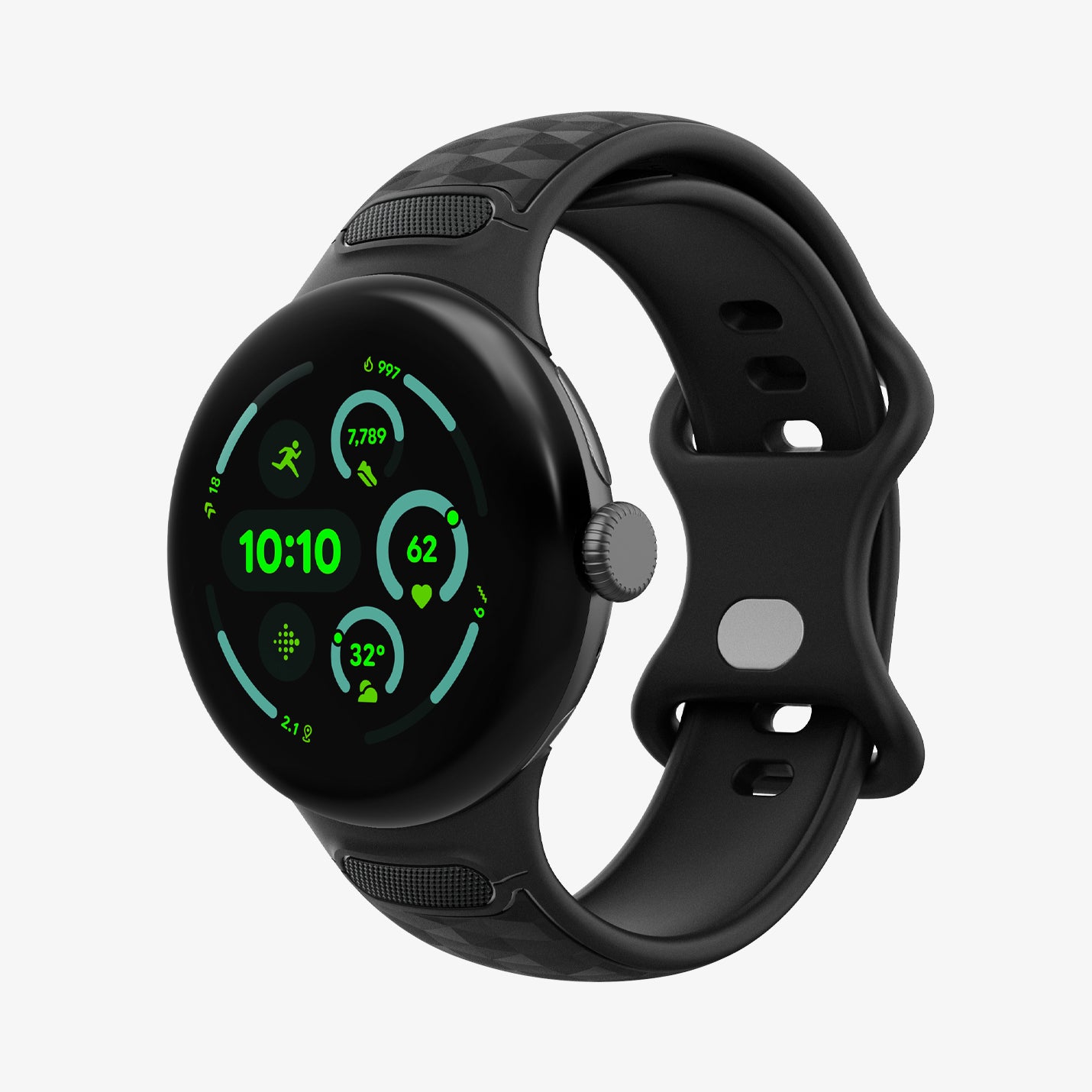 AMP10192 - Pixel Watch 5 (45mm) Parallax Matte Black showing the front and partial inside of band