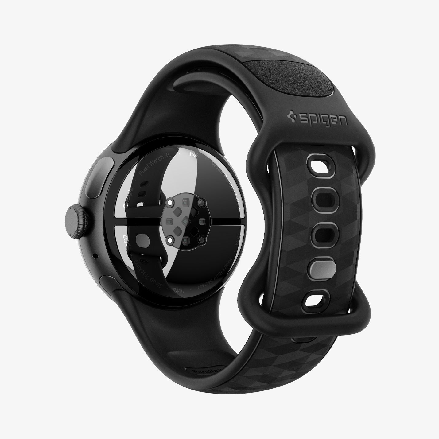 AMP10192 - GWdde Parallax Watch Band in black showing the back and partial inside of strap