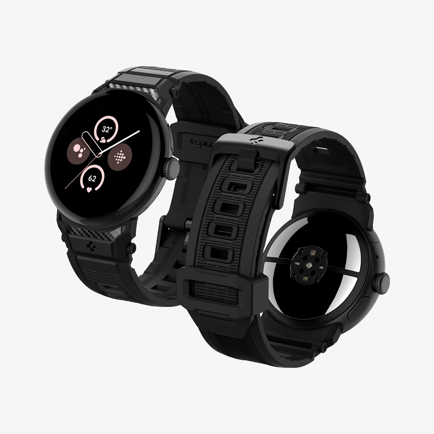 AMP07600 - Pixel Watch 5 (45mm) Rugged Band Matte Black showing the front, back, sides, partial inner and bottom
