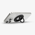 AMP09029 - MagSafe Phone Holder Nano Pop (MagFit) in Black Sesame showing the front of the phone holder, ring propped up as a stand attached to the back of the device