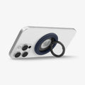 AMP09028 - MagSafe Phone Holder Nano Pop (MagFit) in Blueberry Navy showing the front of the phone holder, ring propped up as a stand attached to the back of the device