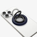 AMP09028 - MagSafe Phone Holder Nano Pop (MagFit) in Blueberry Navy showing the front of the phone holder  and it's flexibility