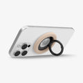 AMP09031 - MagSafe Phone Holder Nano Pop (MagFit) in Coconut Beige showing the front of the phone holder, ring propped up as a stand attached to the back of the device