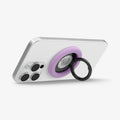 AMP09030 - MagSafe Phone Holder Nano Pop (MagFit) in Grape Purple showing the front of the phone holder, ring propped up as a stand attached to the back of the device