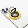 AMP09027 - MagSafe Phone Holder Nano Pop (MagFit) in Mango Yellow showing the front of the phone holder  and it's flexibility