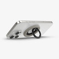 AMP09032 - MagSafe Phone Holder Nano Pop (MagFit) in Truffle Gray showing the front of the phone holder, ring propped up as a stand attached to the back of the device