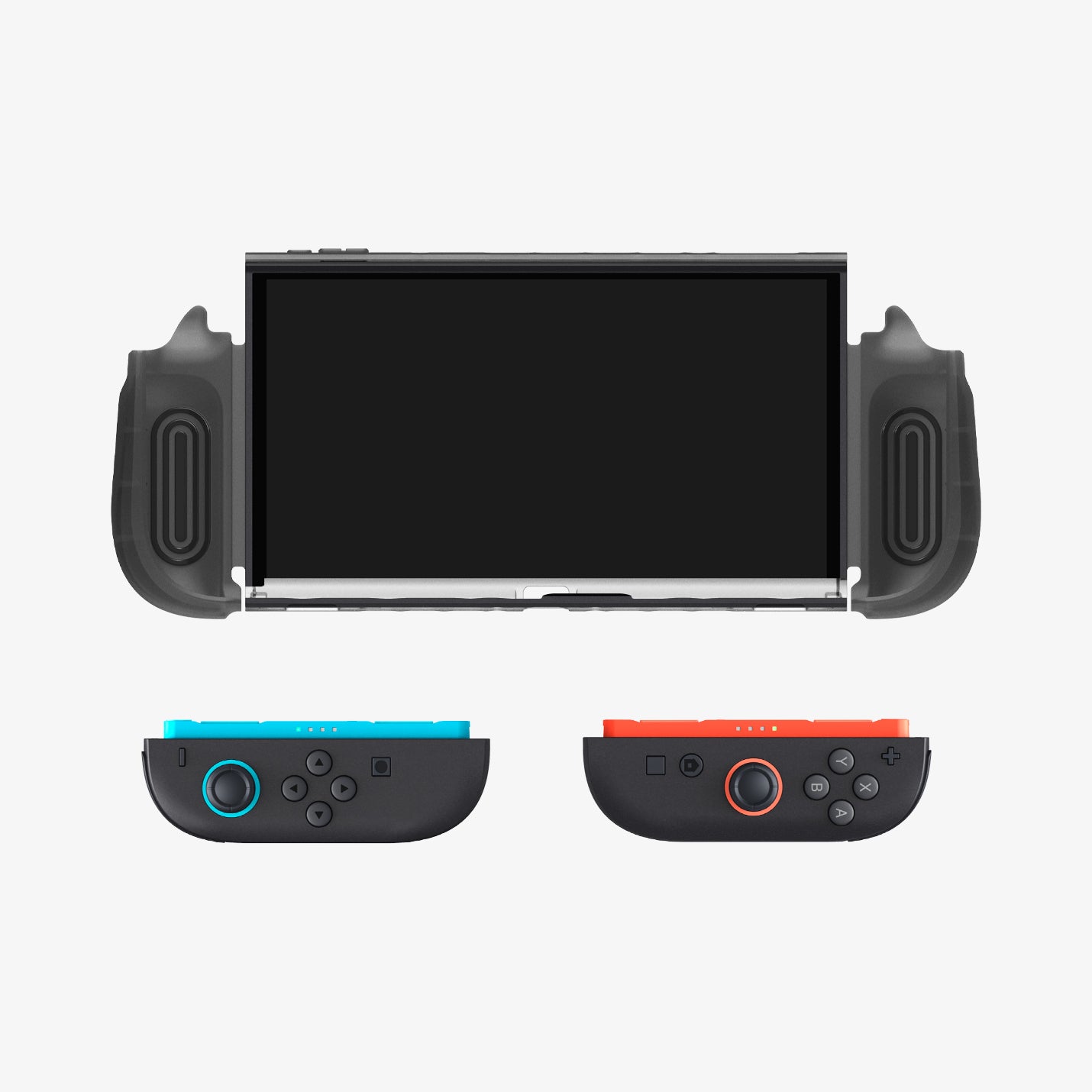 ACS10167 - Nintendo Switch 2 Ultra Hybrid case compatibility view showing Joy-Con controllers detached and aligned beneath the case frame for easy slide-in installation