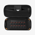 AGP09475 - Nintendo Switch 2 Rugged Armor Pro Pouch in Black showing the inner fully open with airtag attached