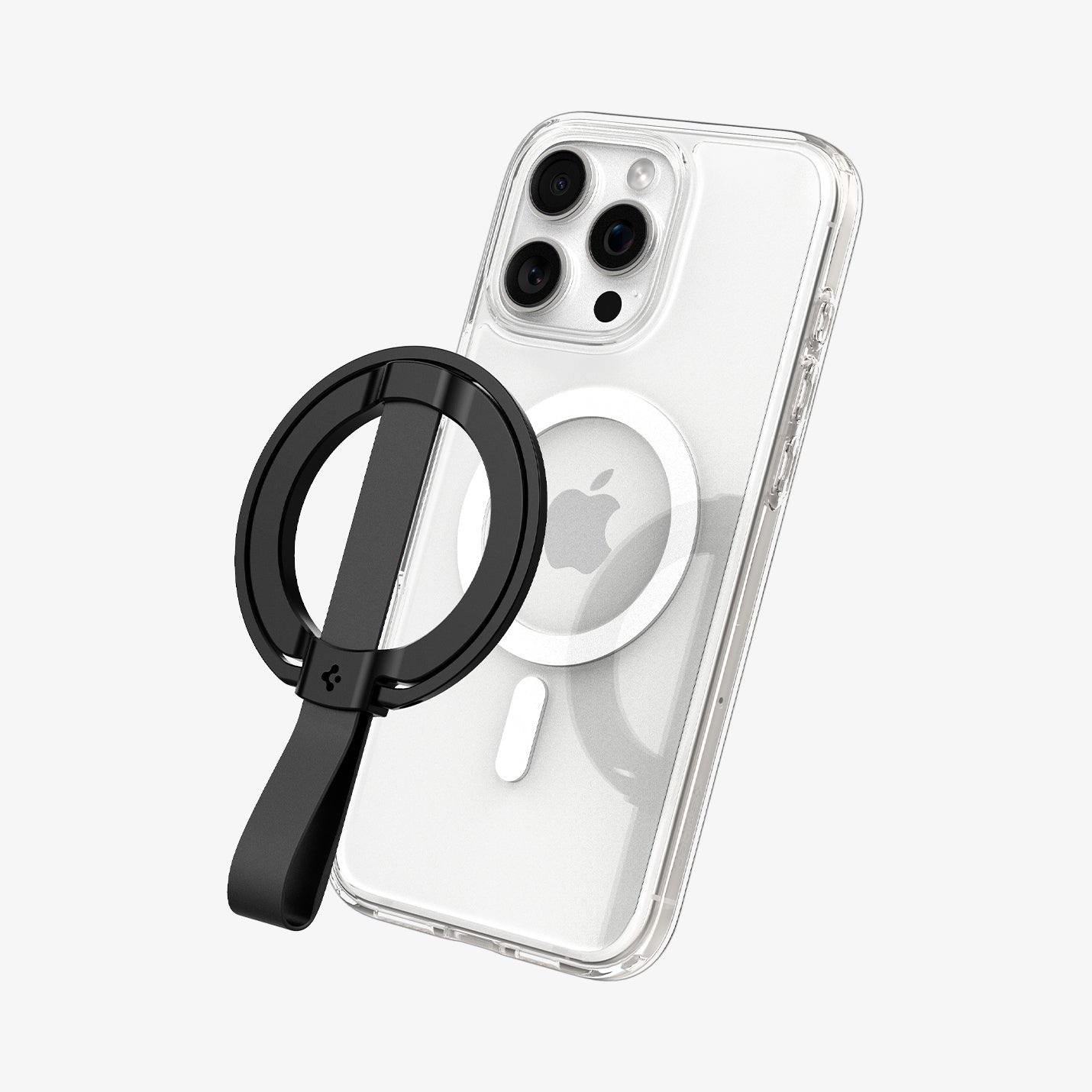 AMP08551 - O-Mag Magnetic Phone Holder (MagFit) | OM103 in Black showing the front hovering above the device