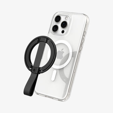 AMP08551 - O-Mag Magnetic Phone Holder (MagFit) | OM103 in Black showing the front hovering above the device