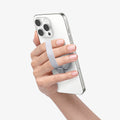 AMP10193 - O-Mag Magnetic Phone Holder (MagFit) | OM103 in Silver showing a person holding the ring holder attached to the device