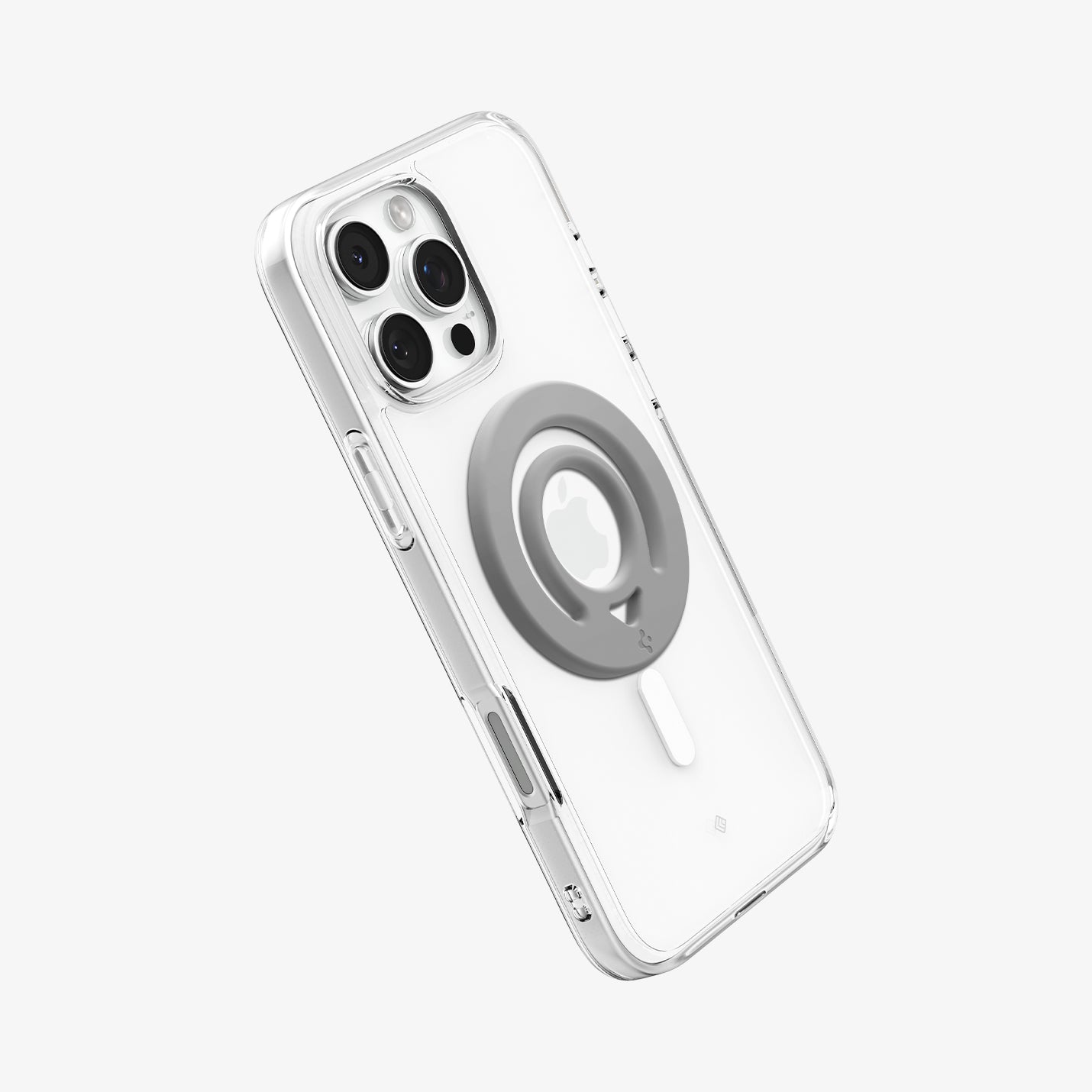 AMP08887 - O-Mag | Dual Pop (Mag Fit) OM105 in Gray showing the back, partial side of the device with the case, magring attached