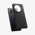ACS09369 - OnePlus 13R Case Sand Blast in Matte Black showing the back, partial side and bottom hovering above the device