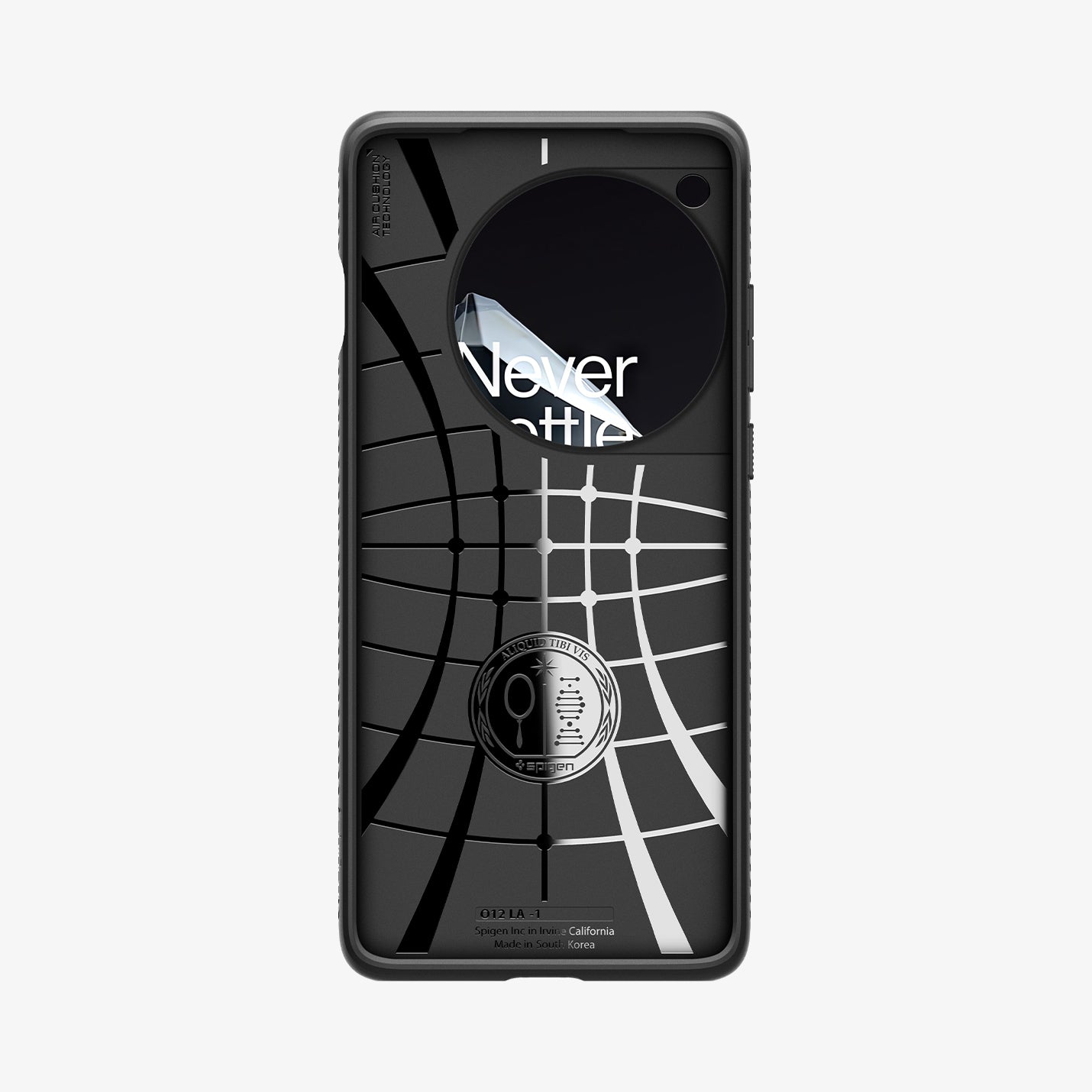 ACS07375 - OnePlus 12 Case Liquid Air in Matte Black showing the inner case with spider web pattern