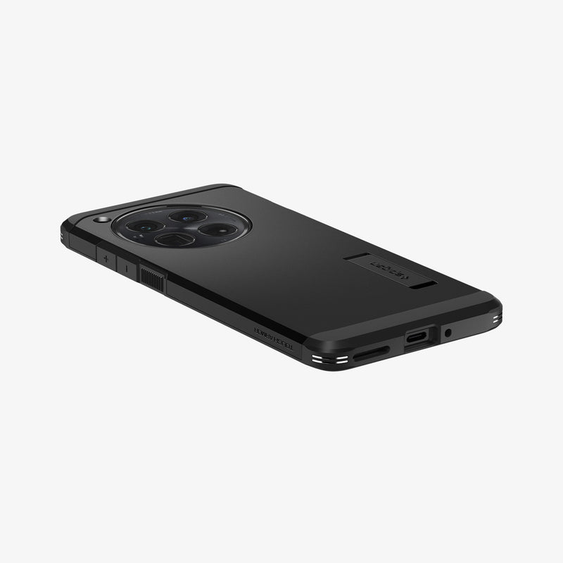 ACS07376 - OnePlus 12 Case Tough Armor in Black showing the back, partial side and bottom on a flat surface