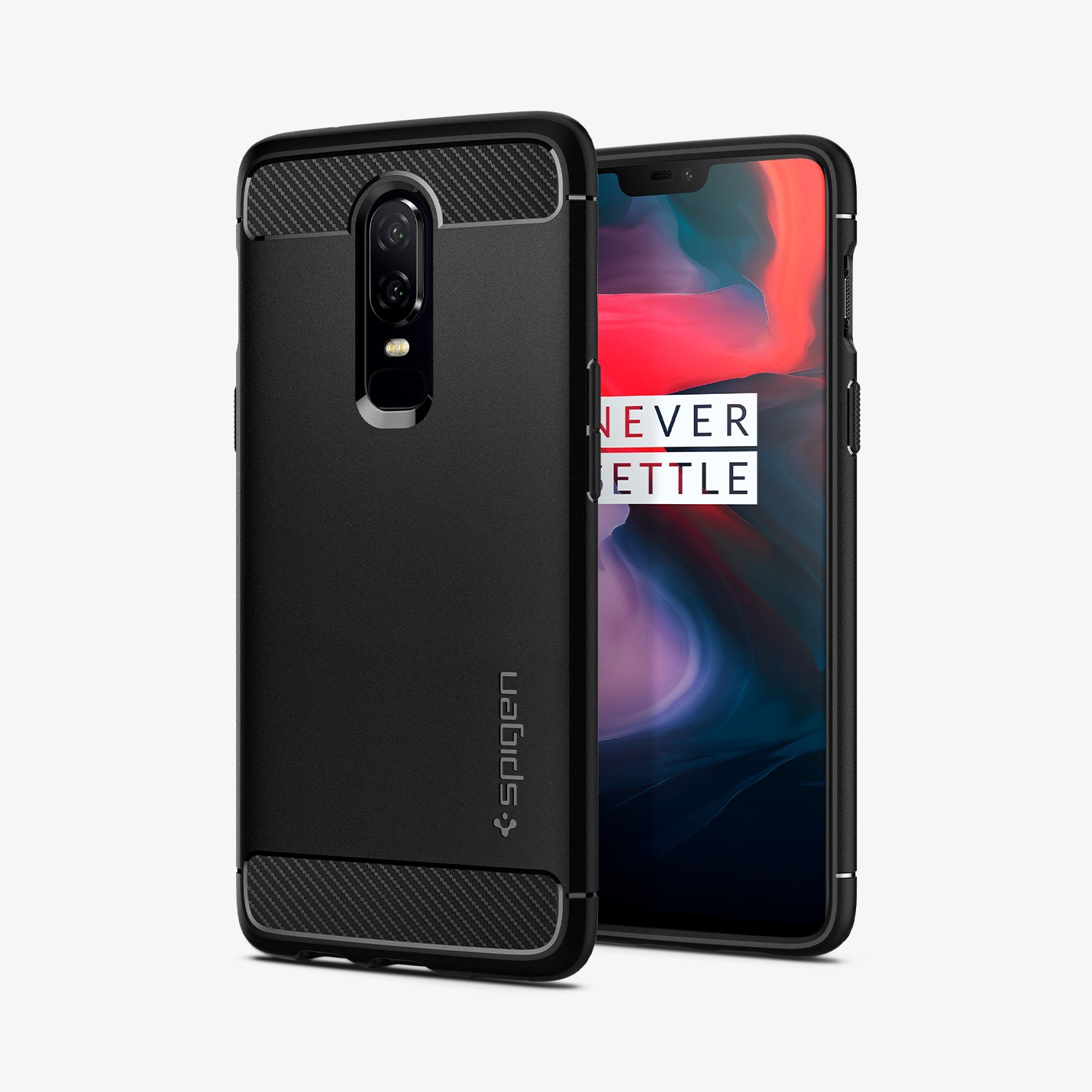 K06CS23358 - OnePlus 6 Rugged Armor Case in Black showing the back and front side by side