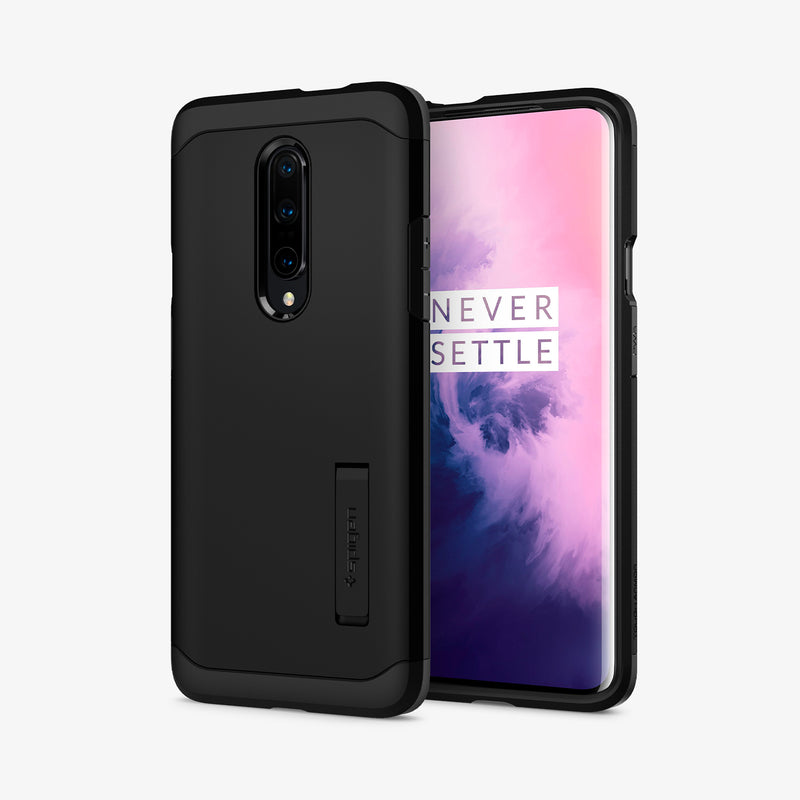 K09CS26485 - OnePlus 7 Pro Tough Armor Case in Black showing the back and front side by side