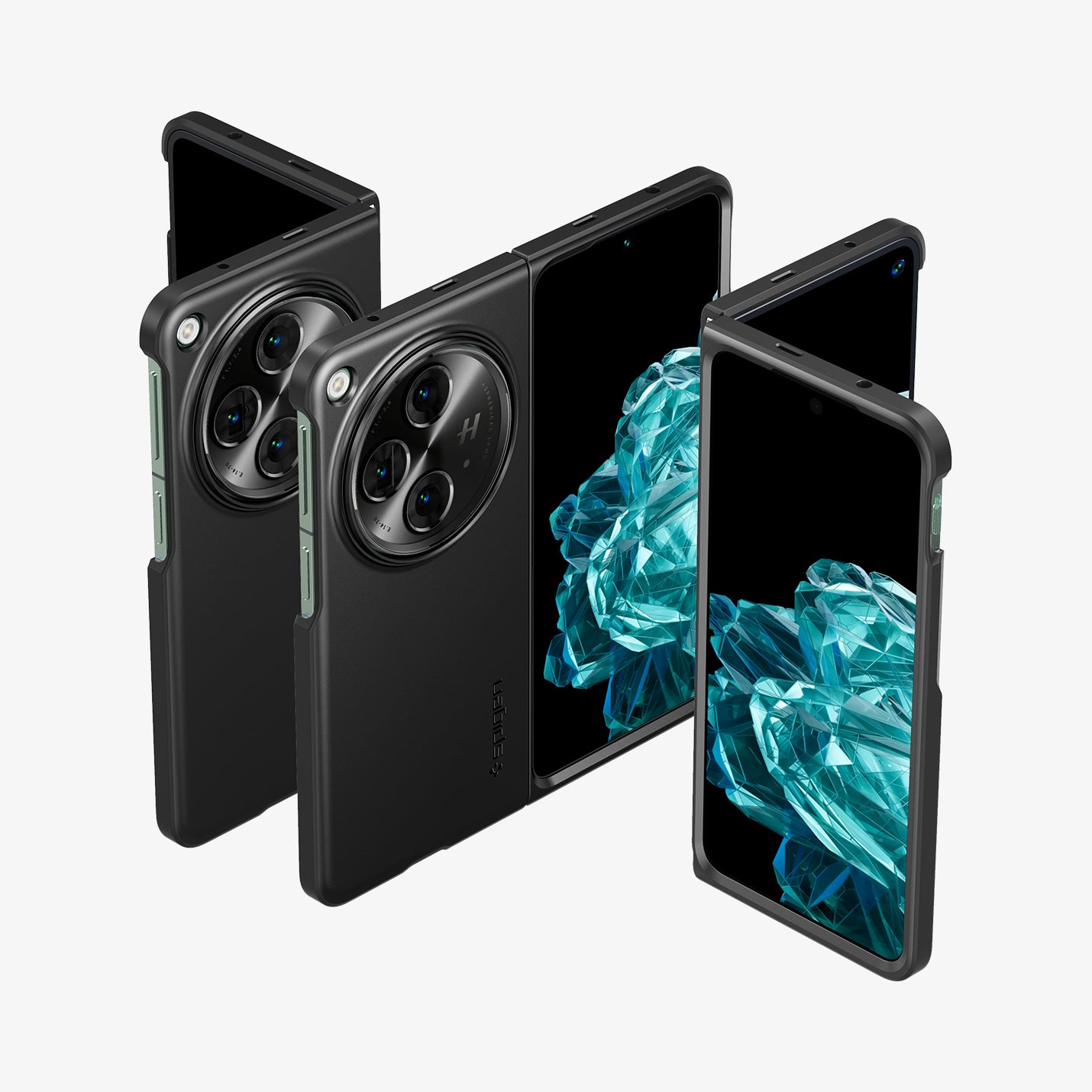 ACS07373 - OnePlus Open Series Case Thin Fit in black showing the back and front of multiple devices