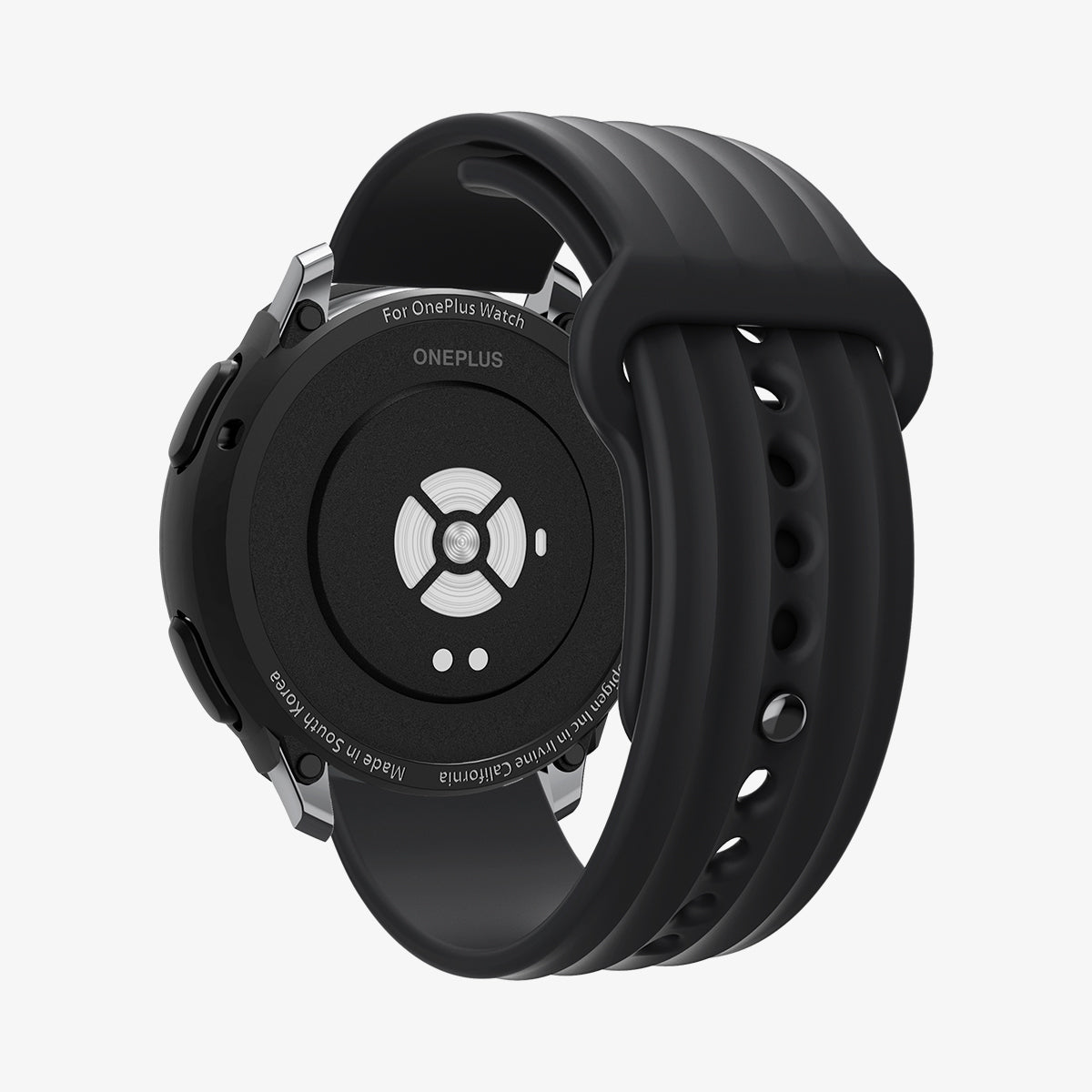 ACS03009 - OnePlus Watch Series Case Liquid Air in matte black showing the back and inside of band