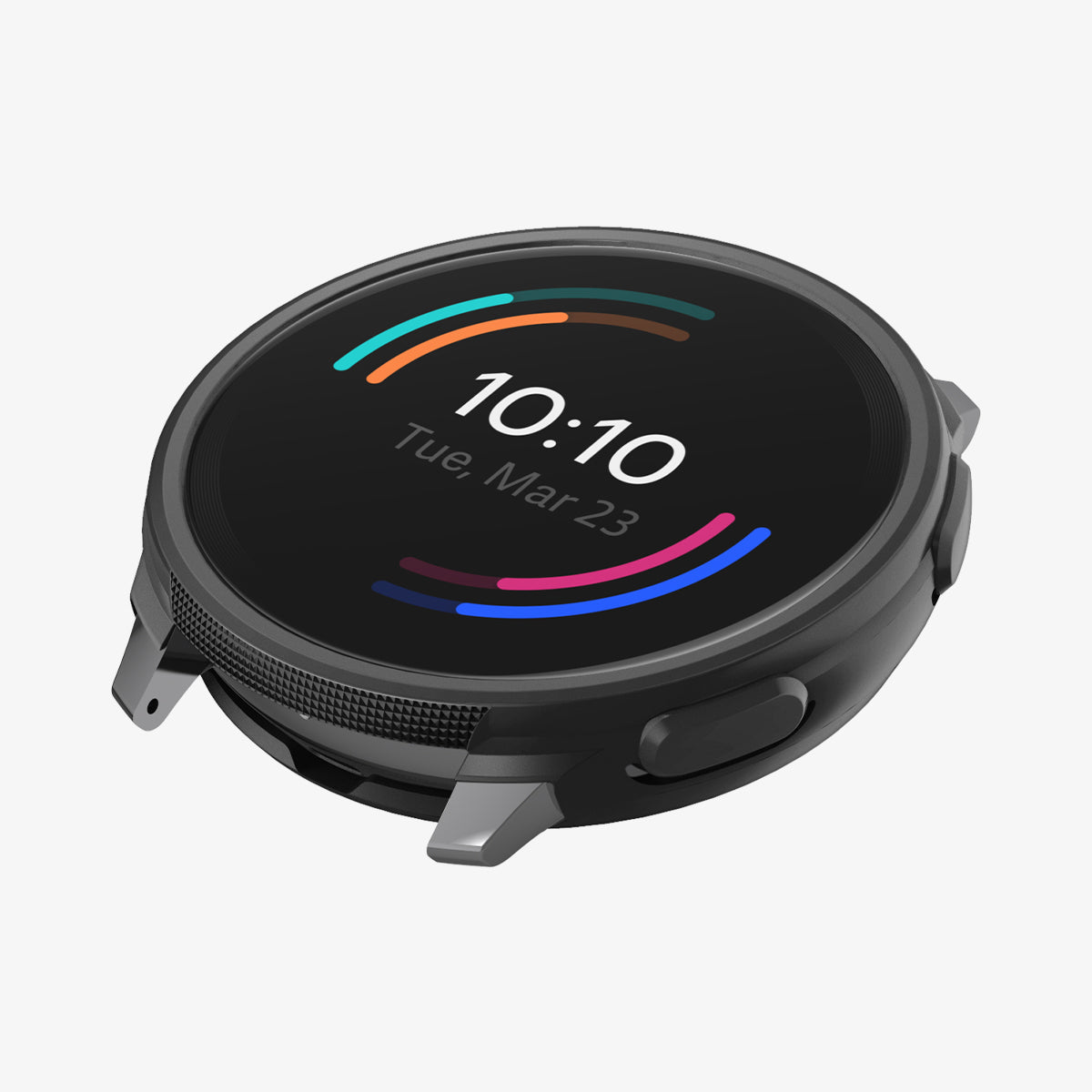 ACS03009 - OnePlus Watch Series Case Liquid Air in matte black showing the front, side and bottom of watch face