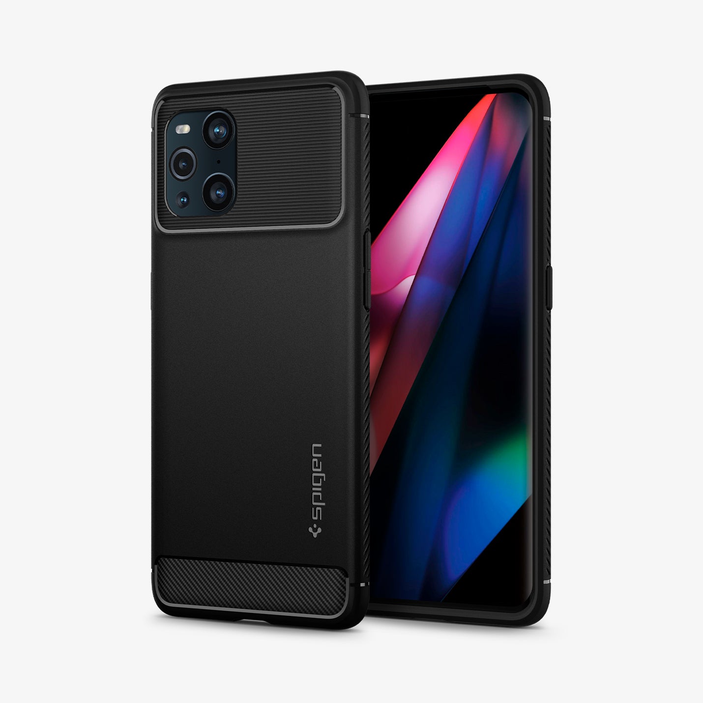 ACS03366 - OPPO Find X3 Pro Case Rugged Armor in black showing the back and front