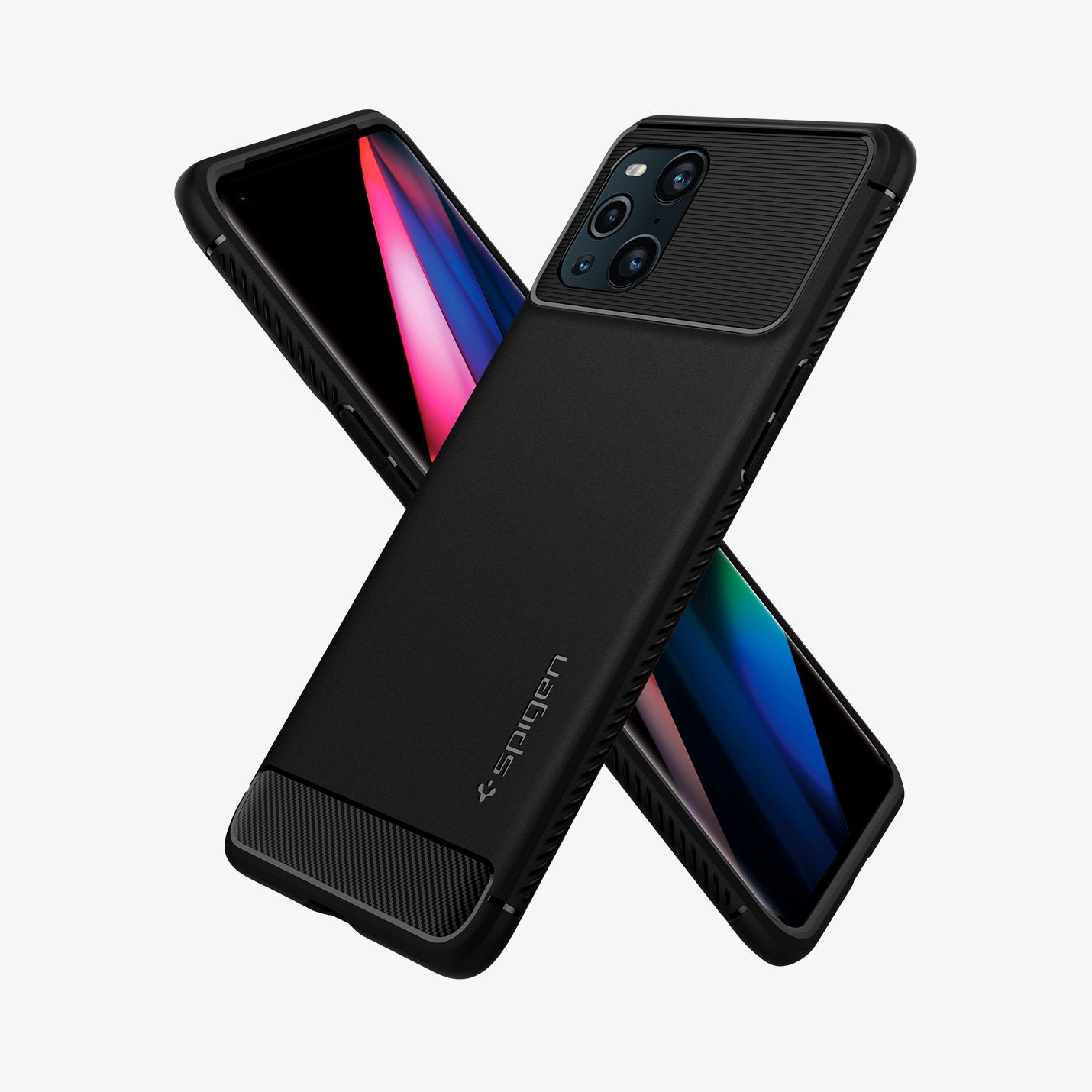 ACS03366 - OPPO Find X3 Pro Case Rugged Armor in black showing the back, front and sides