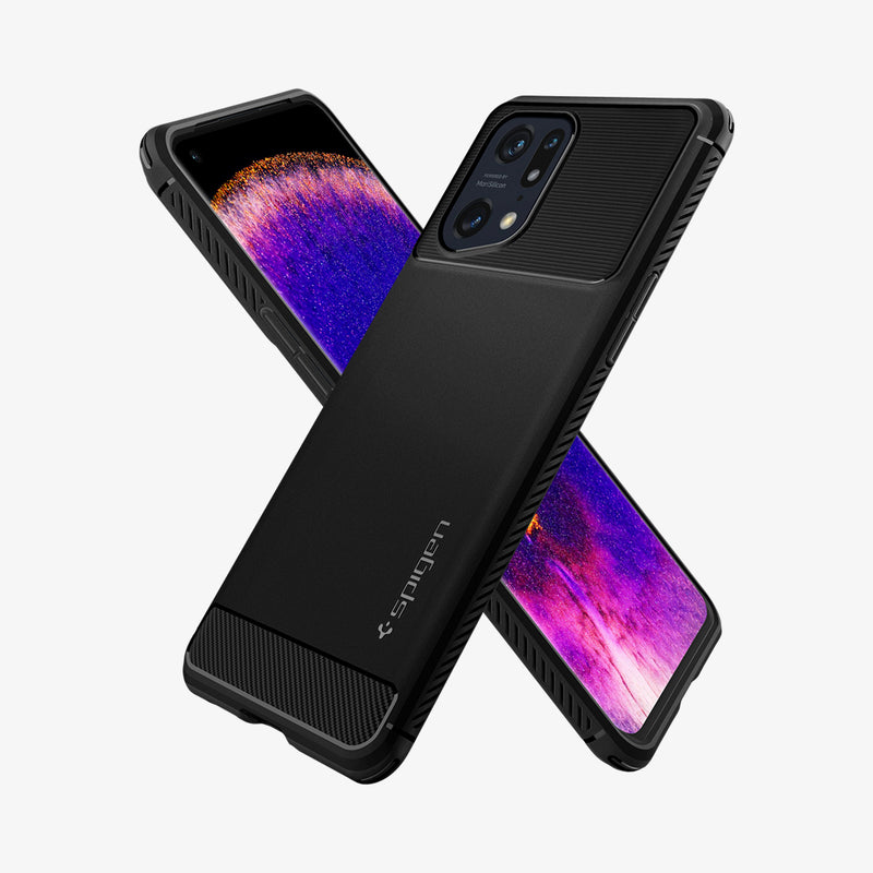 ACS04451 - OPPO Find X5 Pro Case Rugged Armor in black showing the back, front and sides