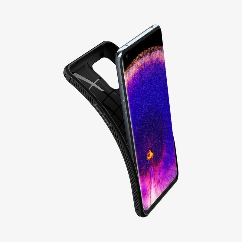 ACS04451 - OPPO Find X5 Pro Case Rugged Armor in black showing the front with case bending away from the device