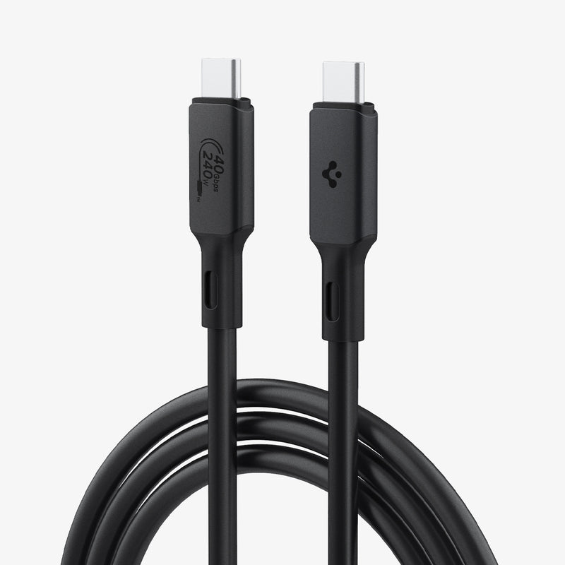 ACA06840 - ArcWire™ USB-C to USB-C Cable PB2203 in Black showing the 2 heads and rolled up cable wire in 40Gbps/240W