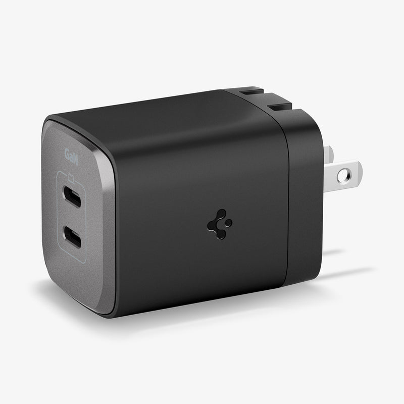 ACH05160 - ArcStation™ Pro GaN 652 Dual USB-C Wall Charger PE2204 in Midnight Black showing both sides and top of the wall charger on a flat surface