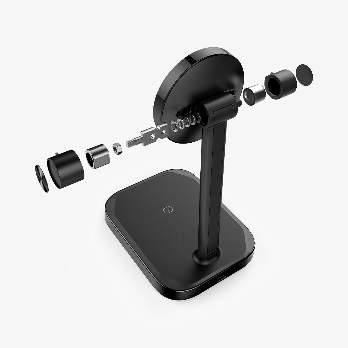 ACH05439 - ArcField™ Magnetic Wireless Charger Stand PF2100 (MagFit) in Black showing the partial top view of a charger stand with a detached parts and volts
