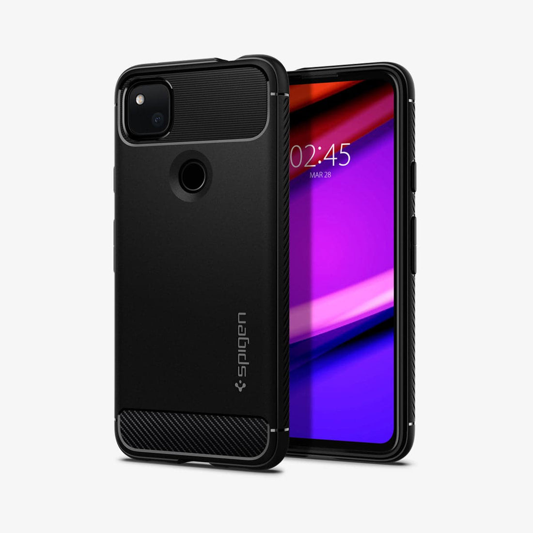 ACS01015 - Pixel 4a Case Rugged Armor in matte black showing the back