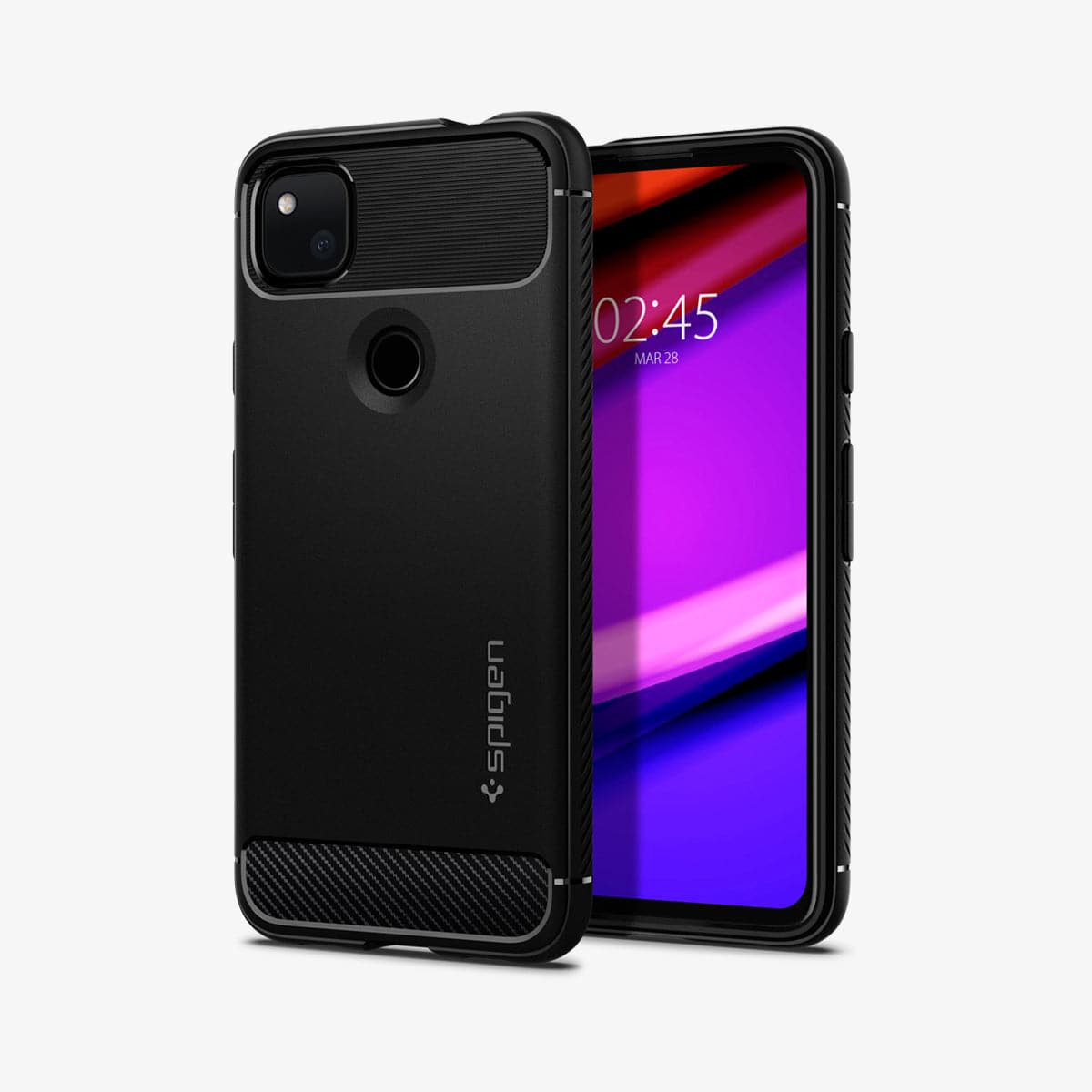 ACS01015 - Pixel 4a Case Rugged Armor in matte black showing the back and front