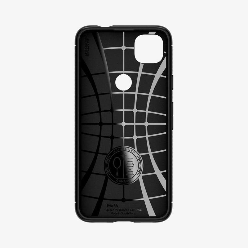 ACS01015 - Pixel 4a Case Rugged Armor in matte black showing the inside of case