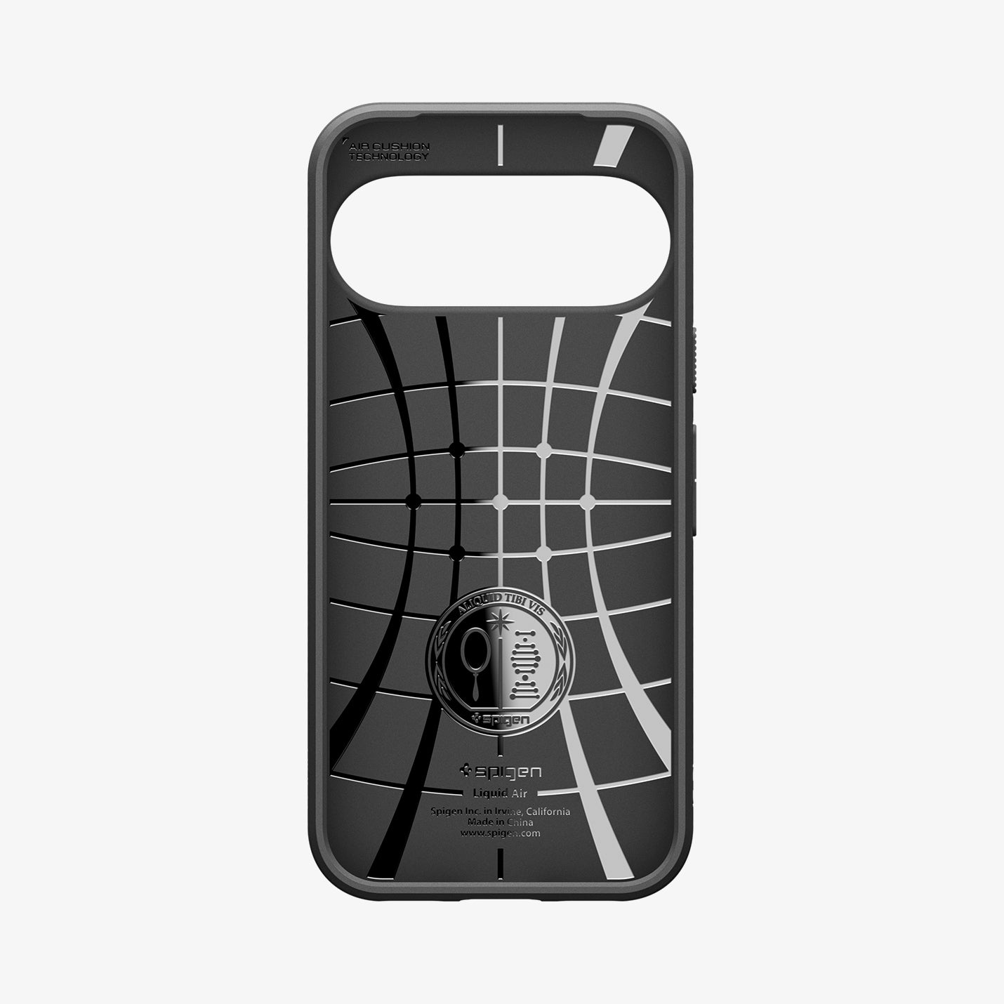 ACS11438 - Pixel 11 Liquid Air Matte Black interior view showing Air Cushion Technology, flexible TPU construction, and internal impact pattern.