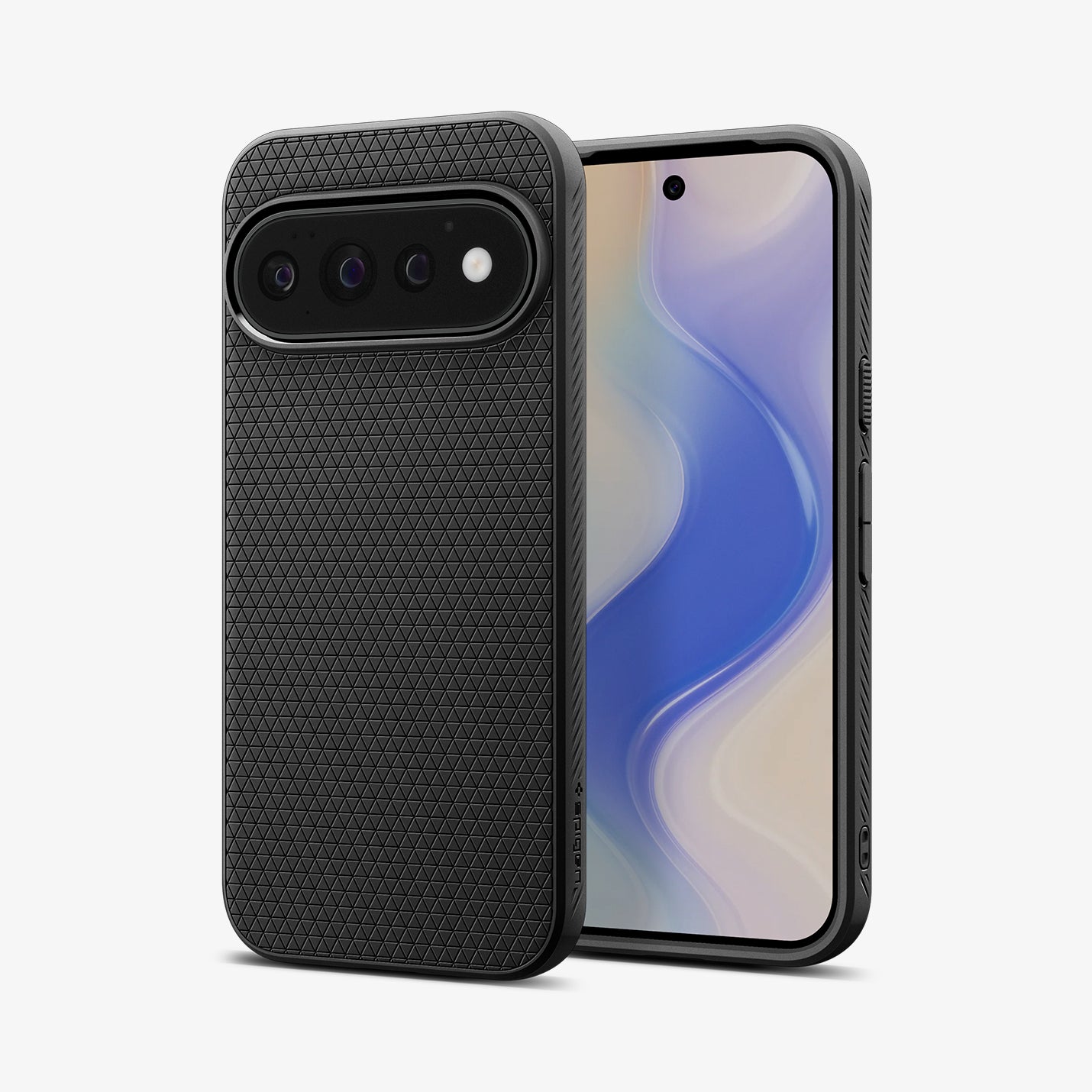 ACS11428 - Pixel 11 Pro  Liquid Air Matte Black front and back angled views show the textured pattern, slim profile, and precise fit.