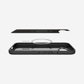 ACS09037 - Pixel 9a Case Thin Fit (MagFit) in Black showing the partial inner layer detached, while hovering above the detached magring and the case