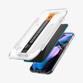 AGL09312 - Pixel 9 Pro GLAS.tR EZ Fit Privacy in Privacy showing the 
front of alignment tray hovering in front of the screen protector and the device