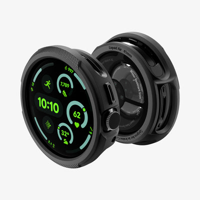 ACS11222 - Pixel Watch 5 (45mm) Liquid Air Matte Black showing the front, back and sides
