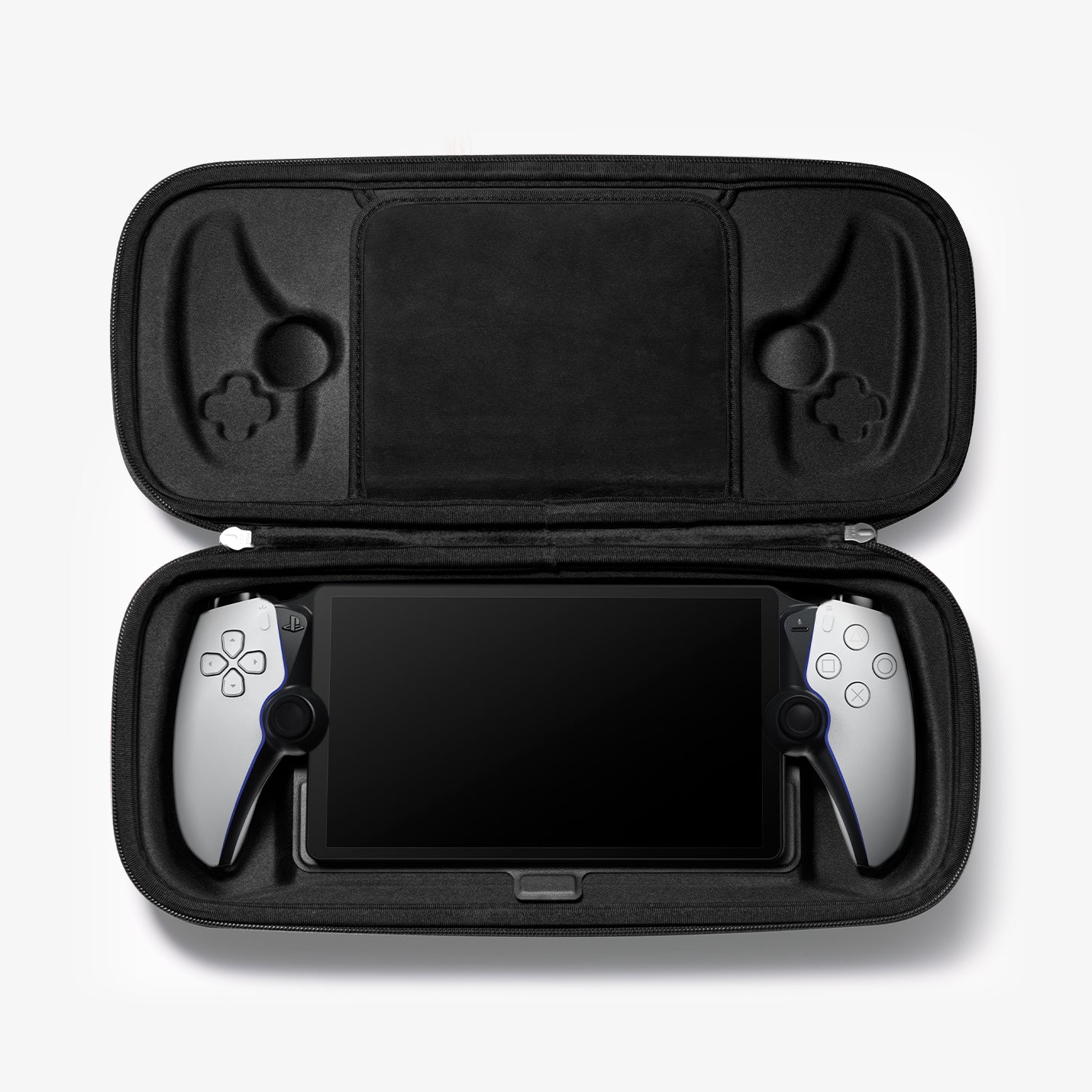 AFA07236 - PlayStation Portal Rugged Armor Pro Pouch in Black showing the inner with PlayStation device inside
