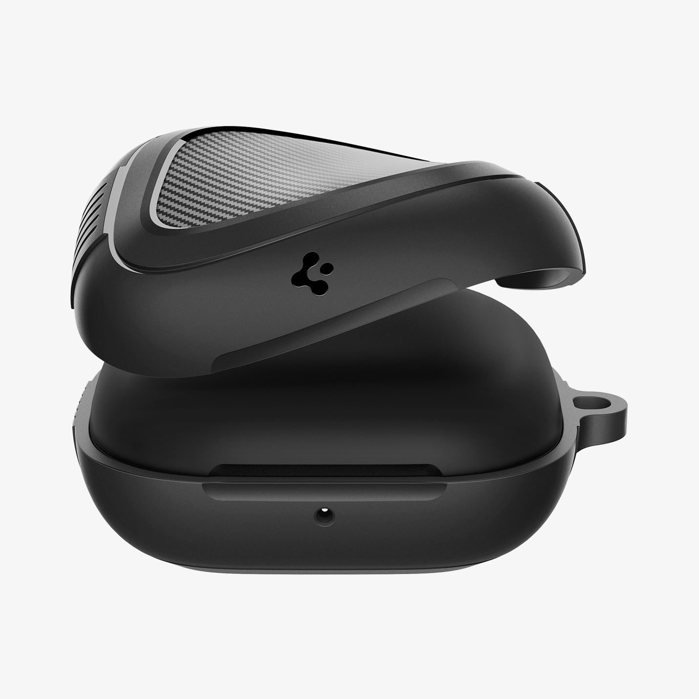 ACS09441 - Powerbeats Pro 2 Rugged armor in matte black showing the top bending and hovering above the bottom of case