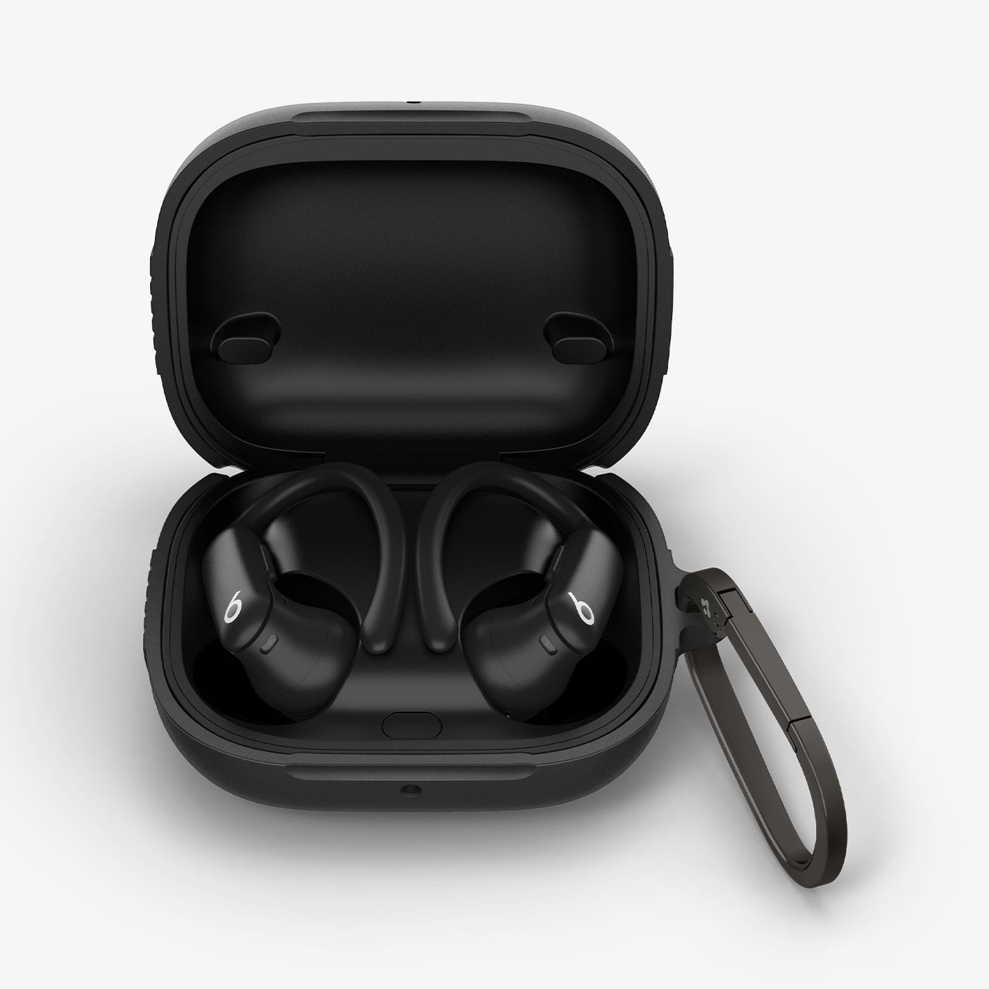 ACS09441 - Powerbeats Pro 2 Rugged armor in matte black  showing the front with top open
